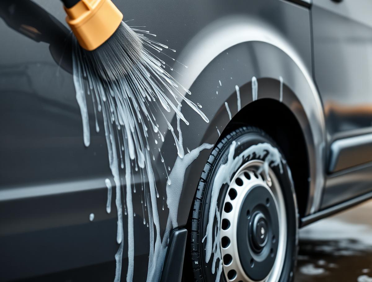 Bedrijfswagen die met zorg wordt gewassen